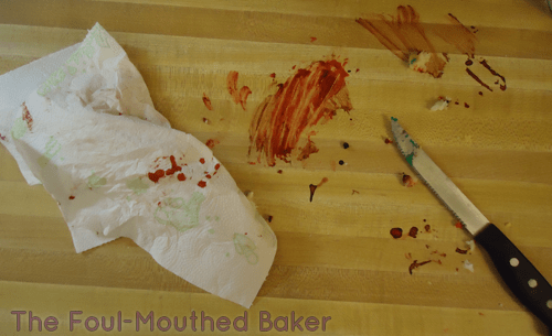 Blood tastes so sweet. I mean, cake. Cake and blood-like decorations taste so sweet.