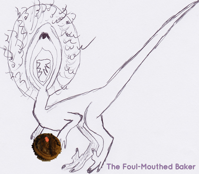 A happy Vagina Raptor about to enjoy a vagina cupcake. This shit is about to get slippery.